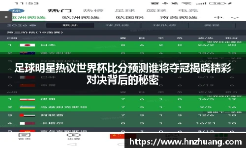 足球明星热议世界杯比分预测谁将夺冠揭晓精彩对决背后的秘密